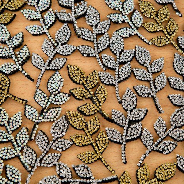 CraftbuddyUS 15 Self-Adh Luxury Diamante Leaf Flourishes in AB, Silver and Gold