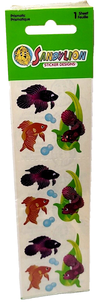 Sandylion Prismatic Sticker Gold Fish Beta Fish 1 Sheet NIP Sealed Bubbles VTG