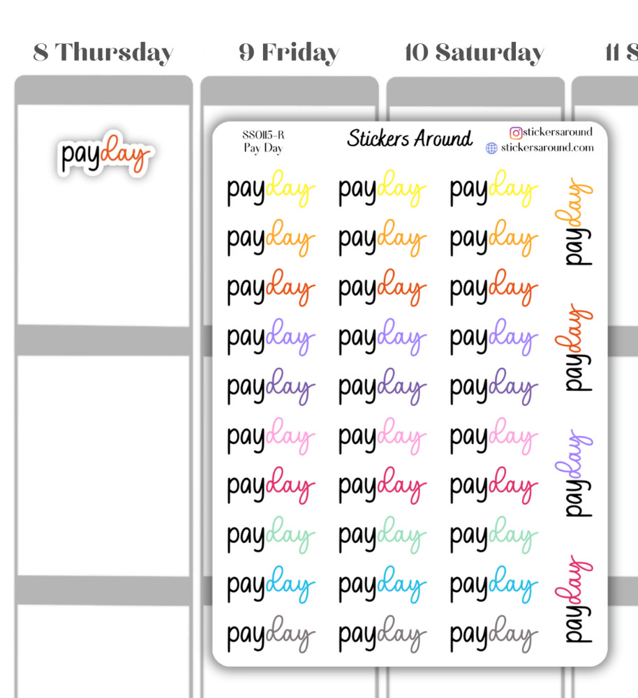Rainbow PayDay Duo Font Script Planner Sticker, Finance Sticker, Pay Day Sticker