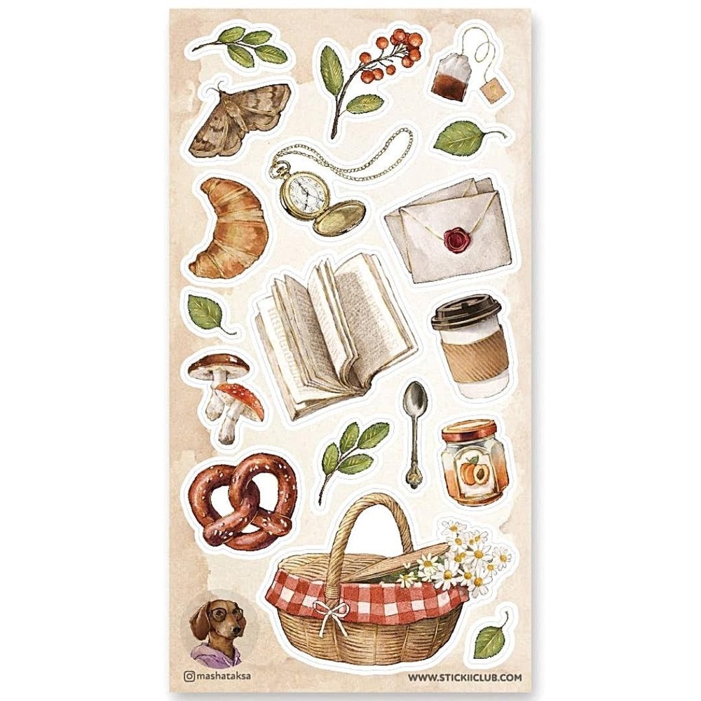 Autumn Picnic Stickers – Food, Books, and Nature Sticker Sheet – Crafts
