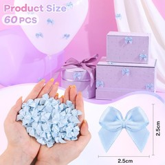 60PCS Tinkrstuff Blue Mini Bows for Crafts, 1″ Fabric Small Bows for Decoration,