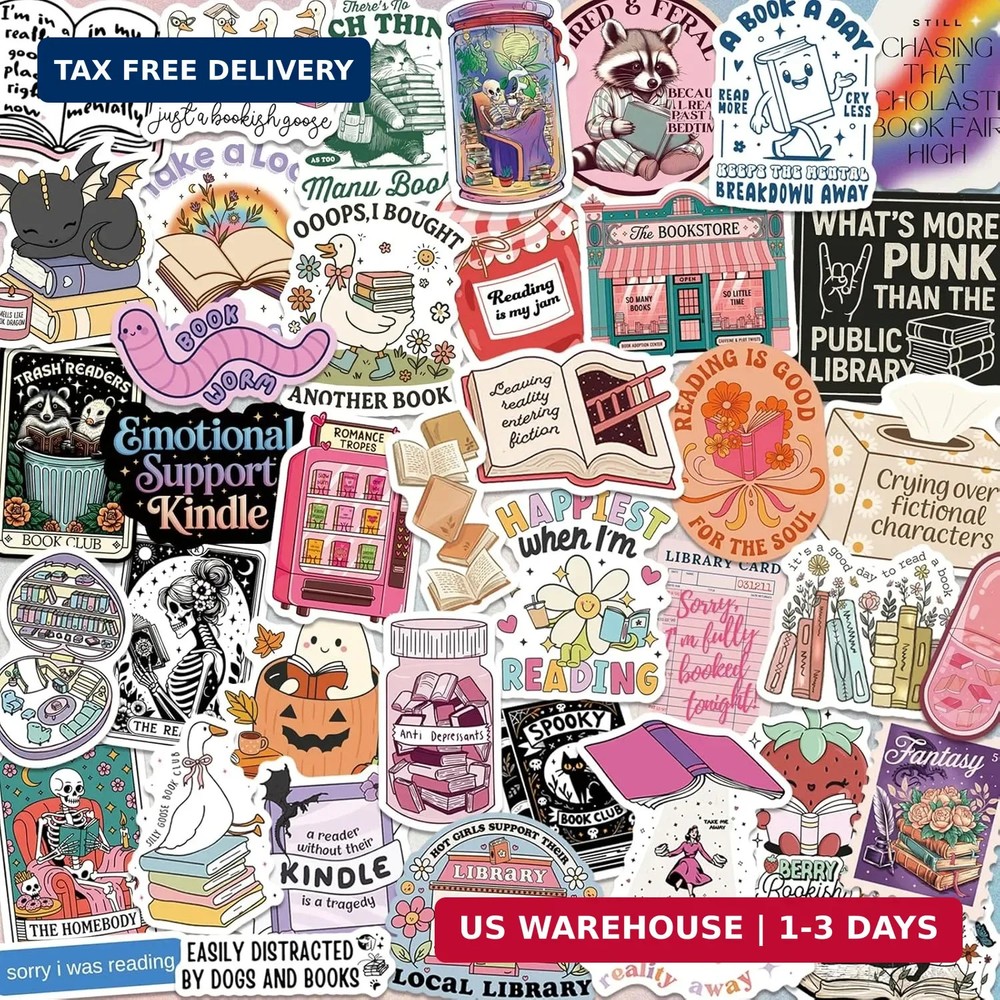 300 PCS Book Stickers for Kindle, Bookish Sticker Pack Reading Glitter Waterproo