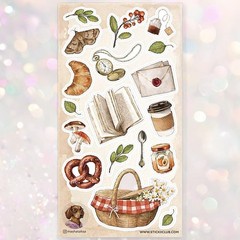 Autumn Picnic Stickers – Food, Books, and Nature Sticker Sheet – Crafts