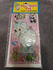 RARE! Vintage 1980s Big Wiggle Eye Puffy Stickers Elephant