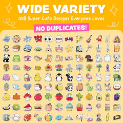 Cute Stickers for Kids – Kawaii Water Bottle Stickers for Teens – 108Pc Sticker