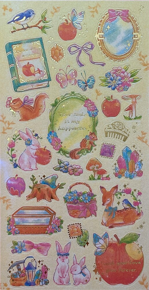 Gilded Princess Snow White Mirror Rabbit Apple Books Flowers Birds Sticker