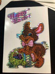 10 Count NEW «Happy Easter» Prismatic Foil Sticker Sheet – Bunny & Basket