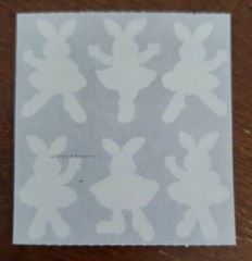 Vintage Sandylion sticker mod, Mother of Pearl dancing Bunnies Rabbits, unused