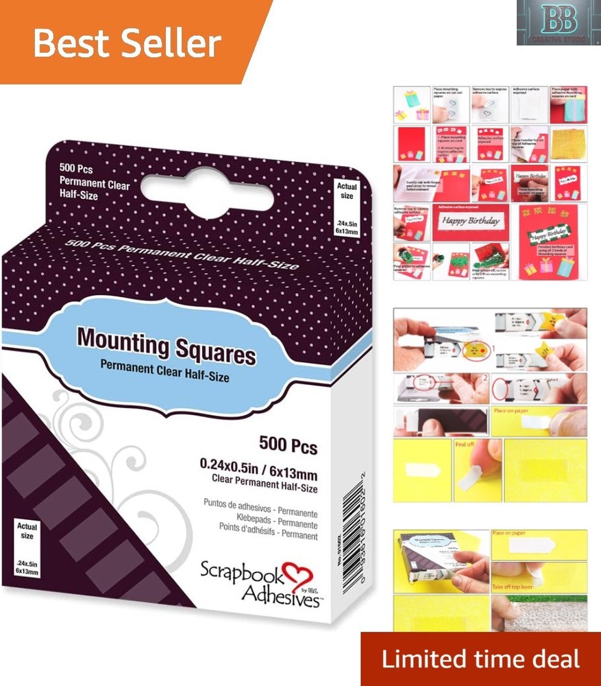 500 Pack Clear Mounting Squares, Acid-Free, Perfect for Scrapbooking & Projects