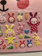 Kawaii Colourful Bunny Rabbits Puffy Sticker Sheet Scrapbook Diary Kids Vintage