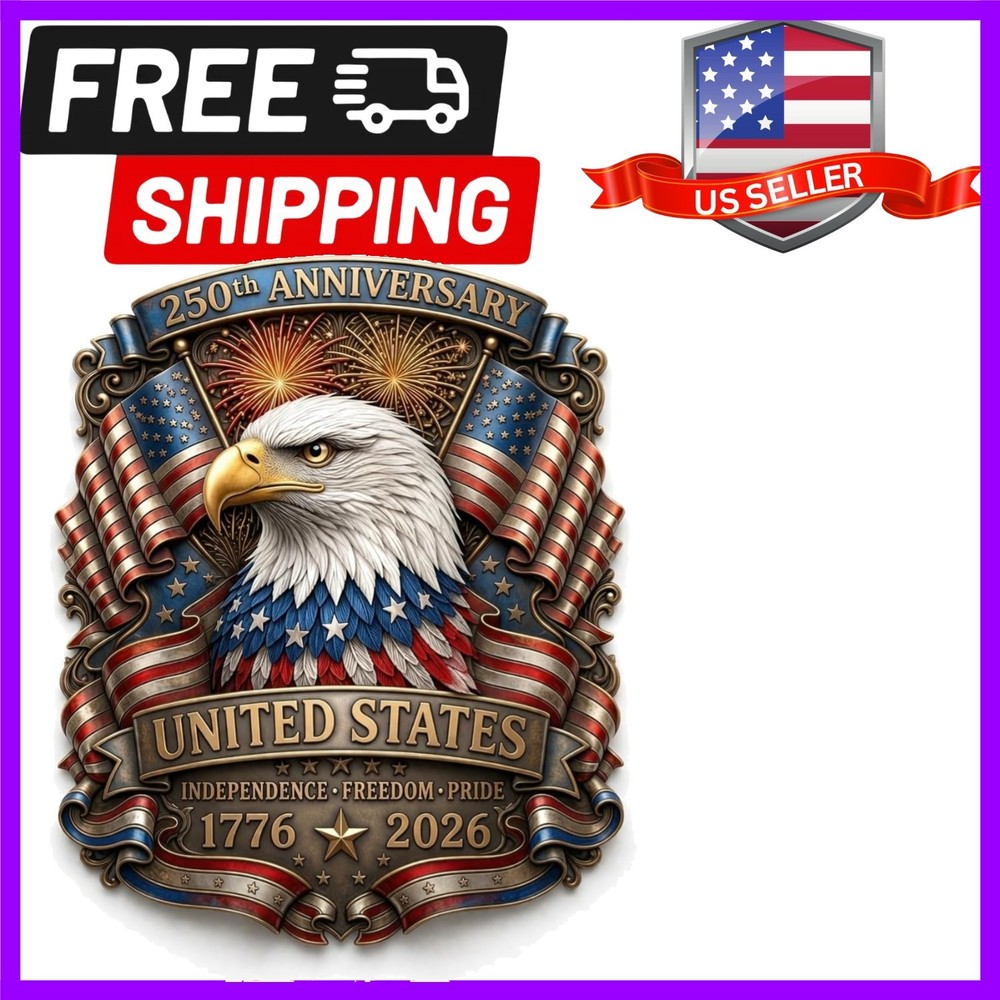250th Anniversary Sticker 2-Pack 3″ 1776-2026 Patriotic Bald Eagle American …