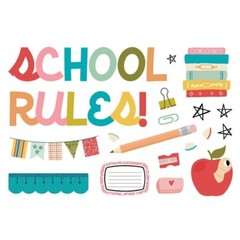 SS Page Pieces Book Fair School Rules Books Apple Worm Ruler Pencil Sharpener