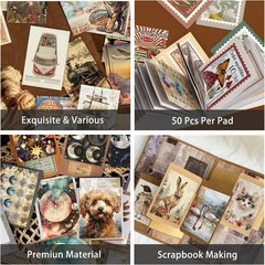 300 Pcs Vintage Washi Stickers Book | Ephemera Pack, 6 Theme Sets for Journaling
