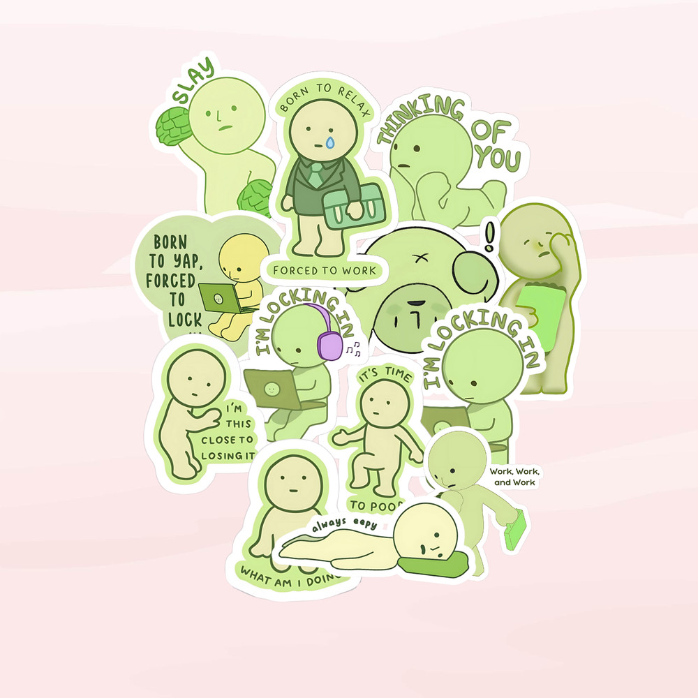 13 Smiski Stickers –Cute Minimal Glow-Inspired Sticker Pack for Journals, Laptop