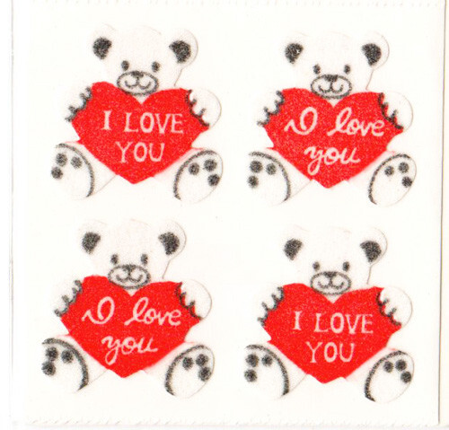 Vintage 80’s Great Seven 7 FUZZY I Love You Heart Bears Sticker Mod