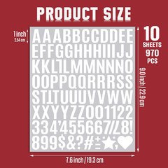 10 Sheet Small Letter Stickers, 1 Inch White Vinyl Self Adhesive | Alphabet Numb