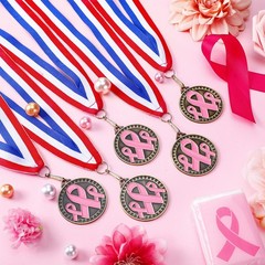 30 PCS Breast Cancer Awareness Medals 2 Inch Pink Ribbon Trophy Neck Ribbon
