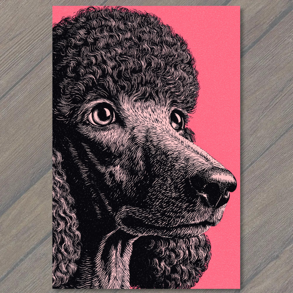 STICKER Pink Poodle Curious Eyes Retro Dog Etching Black Line Art Pop Style