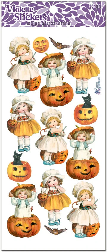 Violette Stickers 2 Sheets Halloween Kids in Pumpkins Vintage Clothes Boys Girls