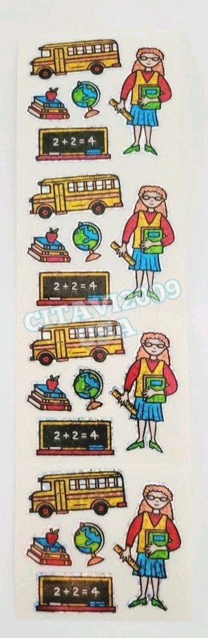 HAMBLY STUDIOS PRISMATIC GLITTER STICKERS SCHOOL TEACHER BUS BOOKS VINTAGE RARE