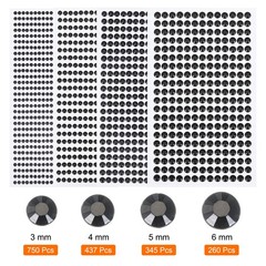 1792 Pcs 4 Sheets Black Rhinestone Stickers 3/4/5/6 mm Self Adhesive Gems