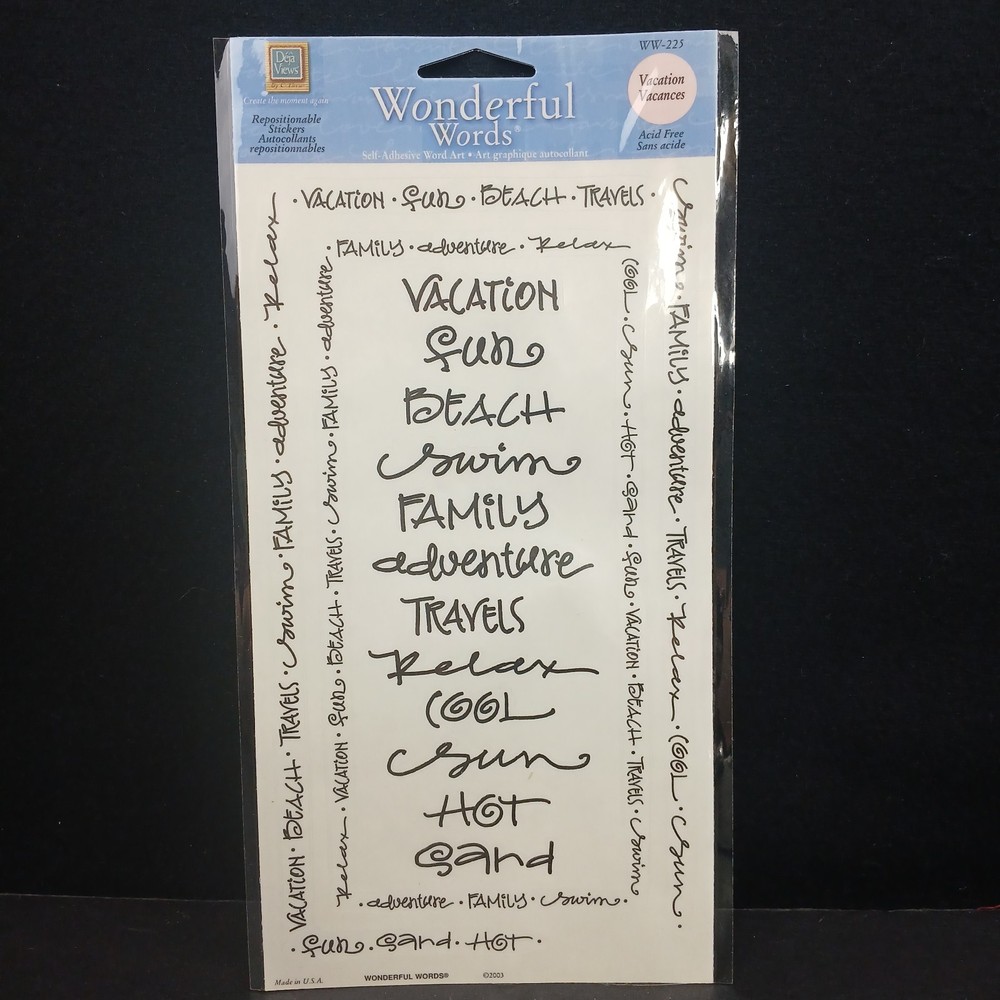 Wonderful Words Vacation Stickers Repositionable Beach Travel Deja Views USA NEW