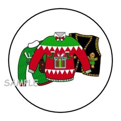 30 CHRISTMAS UGLY SWEATER ENVELOPE SEALS LABELS STICKERS 1.5″ ROUND FAVORS