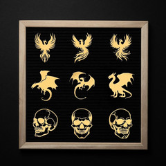 9Pcs Golden Metal Stickers 1.6X1.6 Inch Dragon Self Adhesive Sticker