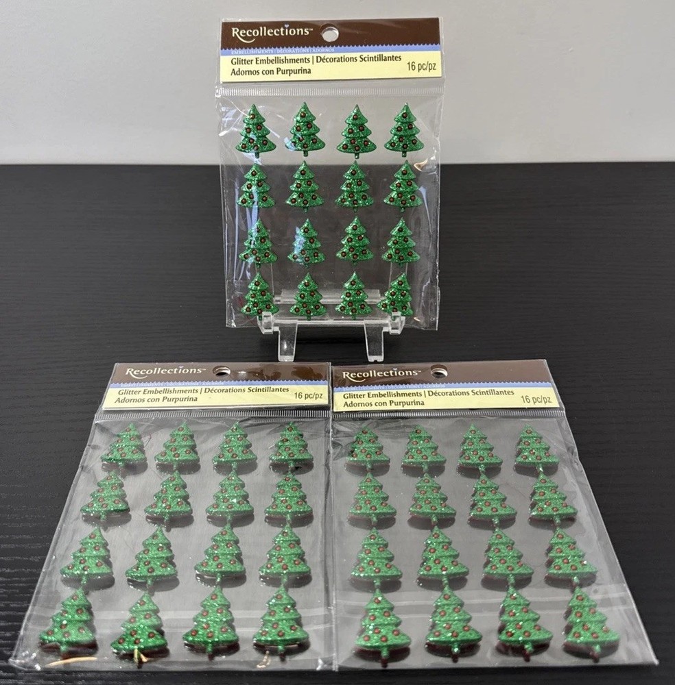 3 Recollections CHRISTMAS Red & Green Glitter Christmas Trees 16 Pc/pz New