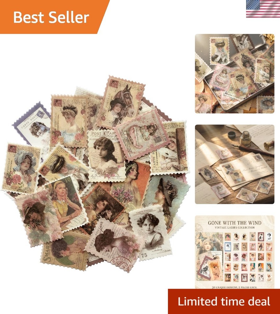 Beautiful 60pc Vintage Washi Stickers – Perfect for Crafts & Journaling Supplies