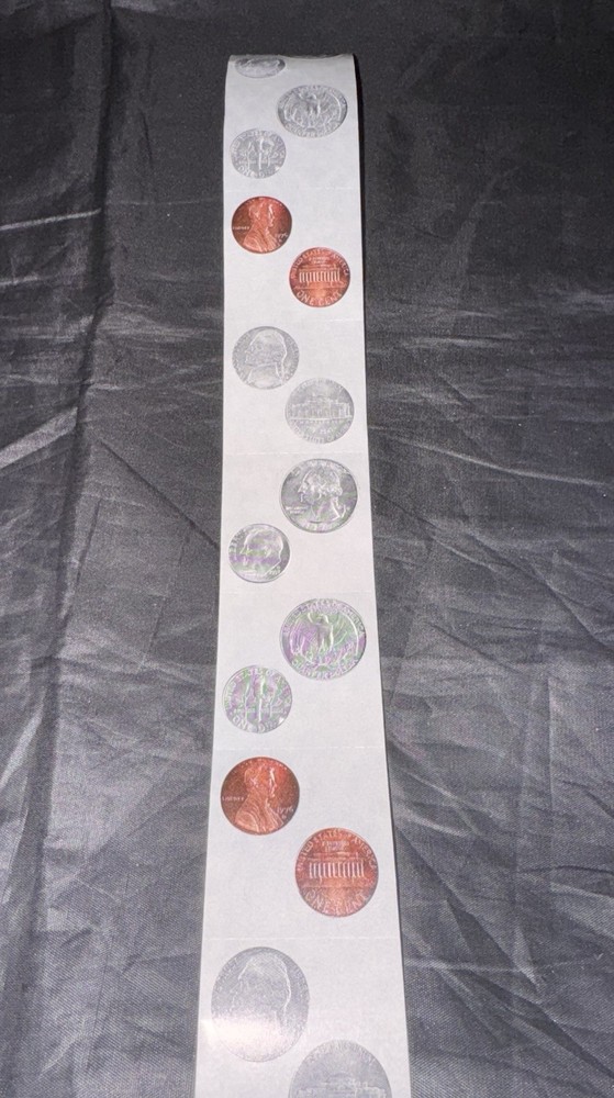 Vintage Coins Money Quarters Pennies Unbranded Stickers Roll Scrapbooking