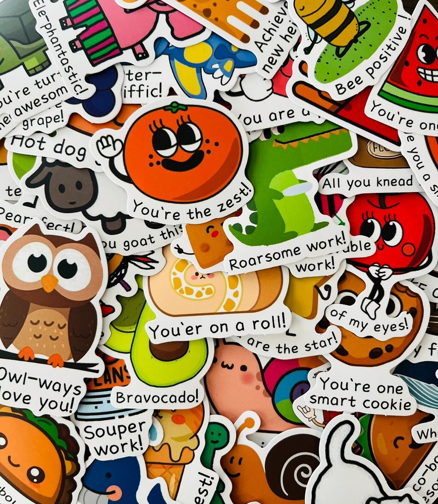 50 Cute Toddler Kid Stickers/Reward Motivational For Kids/Animal & Food Stickers