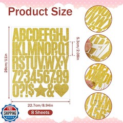 368 PCS Gold Letter Stickers 2 Inch Self-Adhesive Large Glitter Alphabet Stic