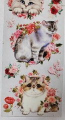 White Cats with pink and red florals. 6 sheets – 3 designs – 2 of each. You cut