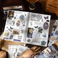 RISYPISY Pre-Cut Vintage Ephemera Washi Scrapbook Sticker Book for Blue