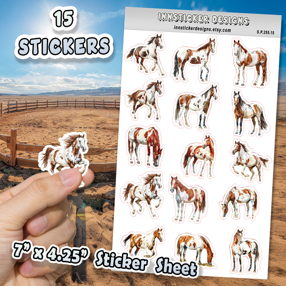 American Paint Horse Stickers, for Journals, Scrapbooks, Planners, Glossy, Matte