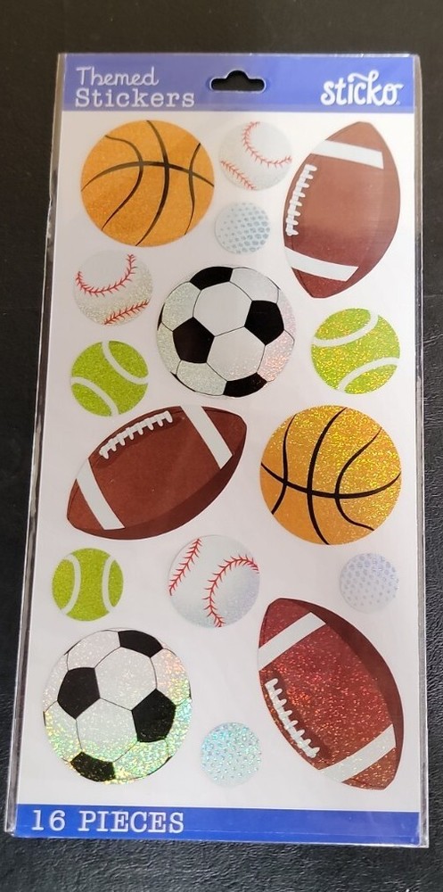 16pc SPORT BALLS Themed Stickers Football Basketball Baseball Tennis Soccer Golf