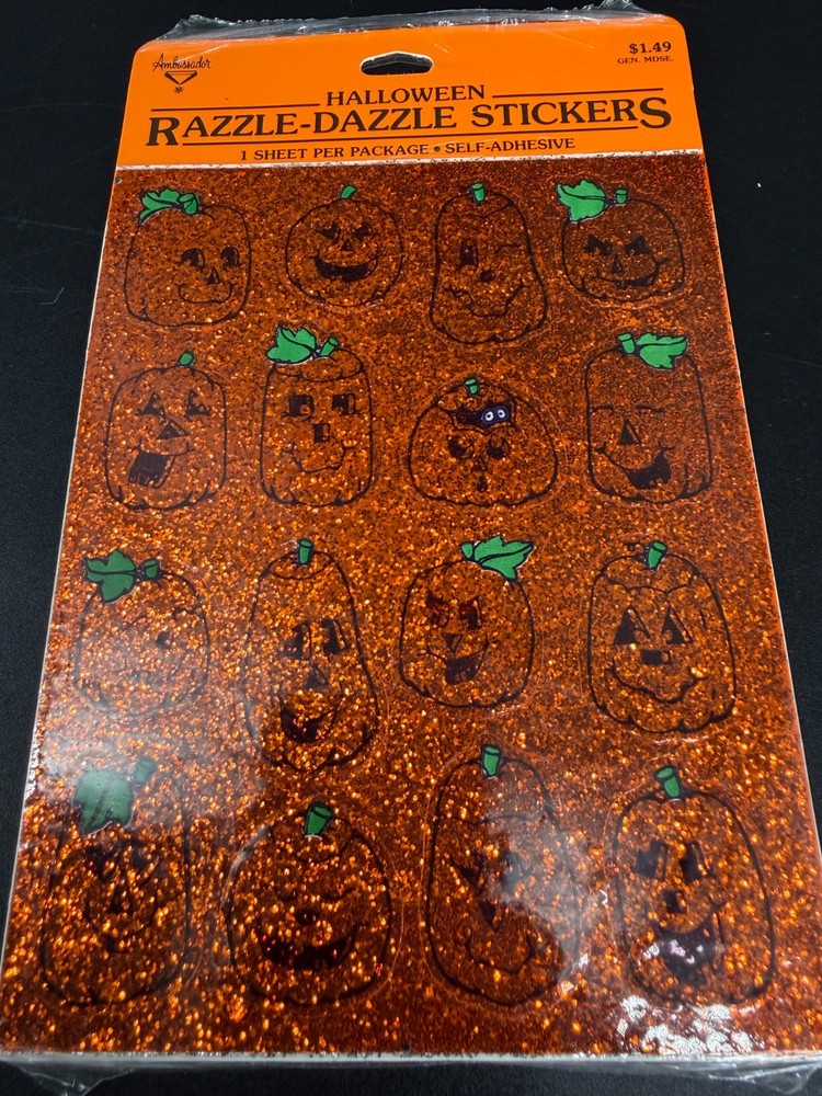 Vintage Hallmark Halloween Razzle Dazzle Glitter Sticker Sheet Sealed Original