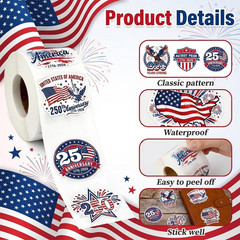250Th Anniversary USA Stickers Self Adhesive 4Th of July Sticker Star