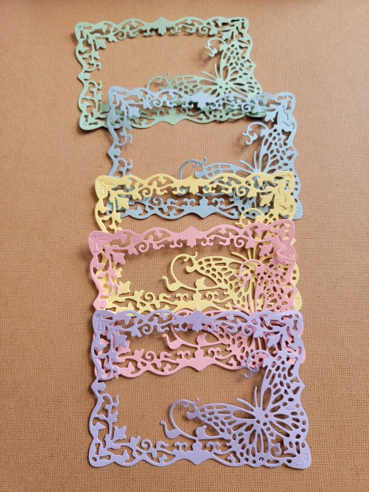 5pcs. Pastel BUTTERFLY Frames cardstock Die cut fancy frames 3 1/4″×2 3/34″.