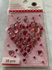 MARTHA STEWART CRAFTS ADHESIVES LIGHT & DARK PINK HEART MULTI-SHAPES & DOTS 16PC