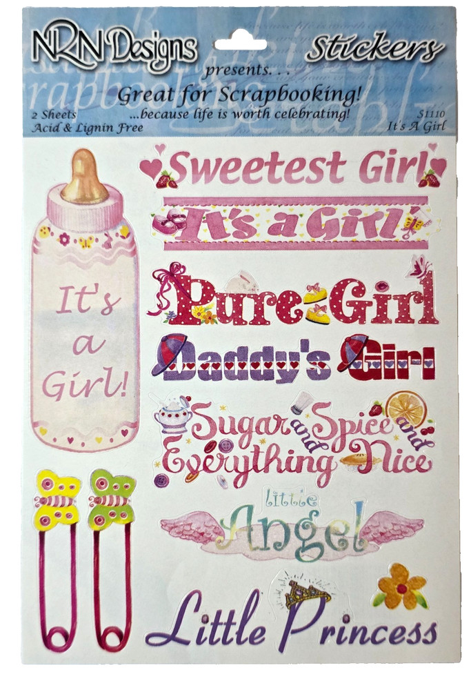 NRN DESIGNS Glossy Stickers – IT’S A GIRL – 2 sheets