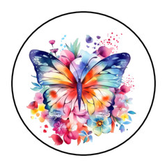 30 FLORAL BUTTERFLY STICKERS ENVELOPE SEALS LABELS 1.5″ ROUND COLORFUL