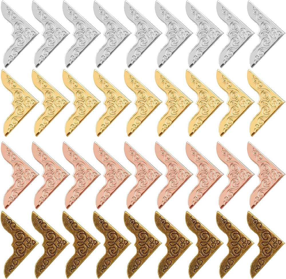 80 Pcs Metal Book Corner Protector, 4 Colors Vintage Iron Book Corner Protector