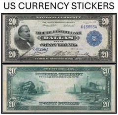 $20 1915 Federal Reserve Bank Note (US CURRENCY STICKERS) (Lot OF 1)