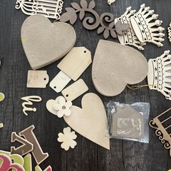 Mixed Media Craft Lot 138 Pieces Wood Cutouts Chipboard Letter Tags Junk Journal