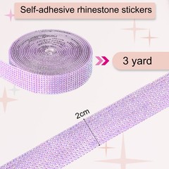 Self Adhesive Rhinestone Strips 3 Yards 0.8 Inch for Craft,Light Purple AB