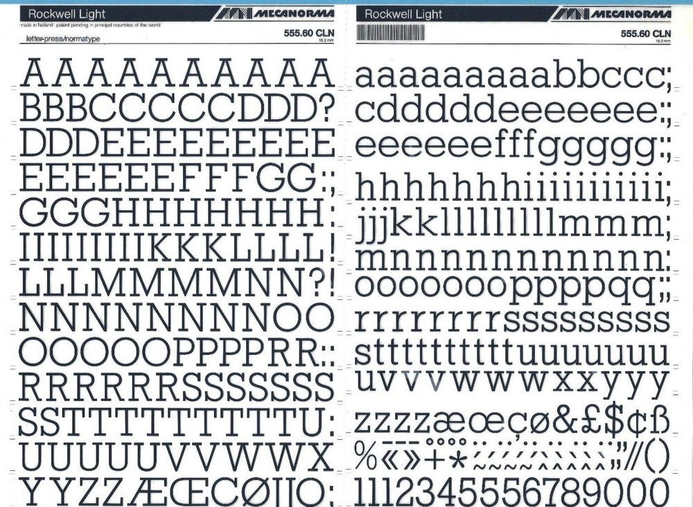 MECANORMA Transfer Lettering 555.60 CLN Letraset #656 ROCKWELL LIGHT 16.2MM