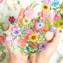 100PCS Pressed Dried Flower Sea PET Floral Stickers Scrapbook Papercraft Supply