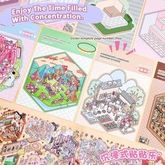 20 Scene Sticker Book for Adults, 3D Stickers, With 2 Sets of Tweezers